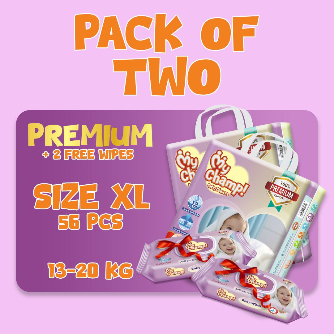 MY CHAMP (XL). 56 PCS (Pack of 2)+ 2 FREE WIPES