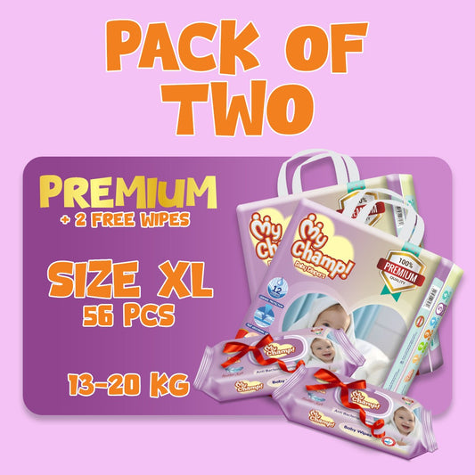 MY CHAMP (XL). 56 PCS (Pack of 2)+ 2 FREE WIPES