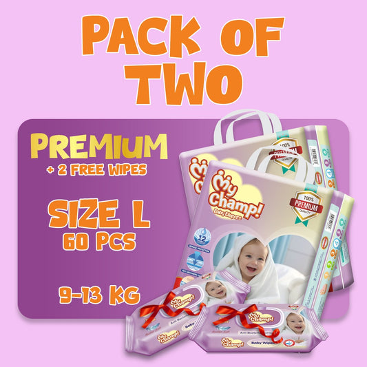 MY CHAMP (L). 60 PCS (Pack of 2)+ 2 FREE WIPES